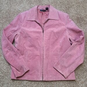 Genuine Leather Baby Pink Zip Up Jacket Suede